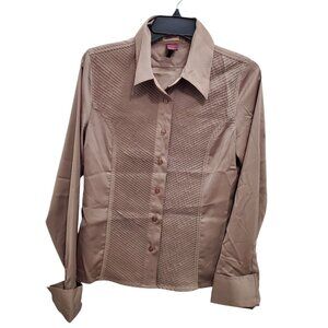 Buffalo David Bitton Women's Light Brown Stretch Pintuck Long Sleeve Button Up L